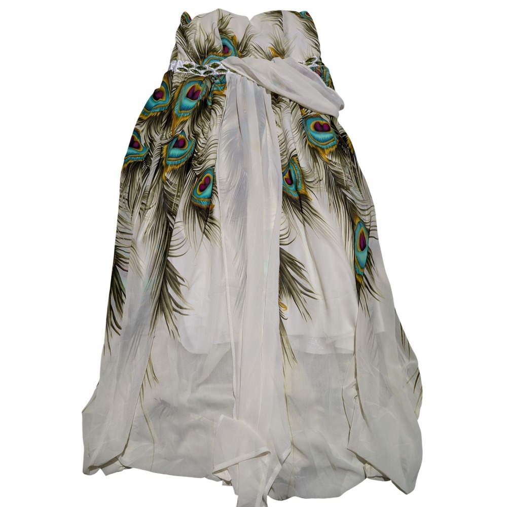 Angel Fashions Peacock Print Strapless Maxi Dress Jeweled‎ Waist NWT XXL